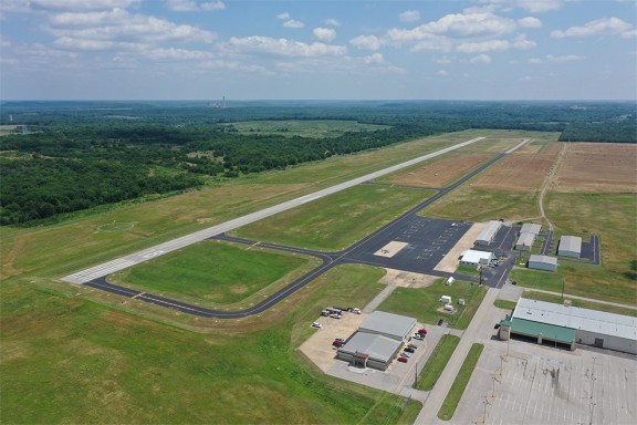 aerial view of airport runway