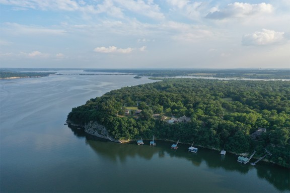 aerial view of lake side bank